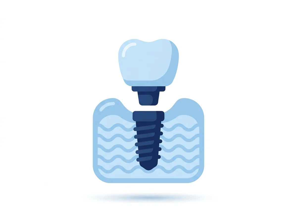 Ilustração de um implante dentário com pino e coroa em corte
