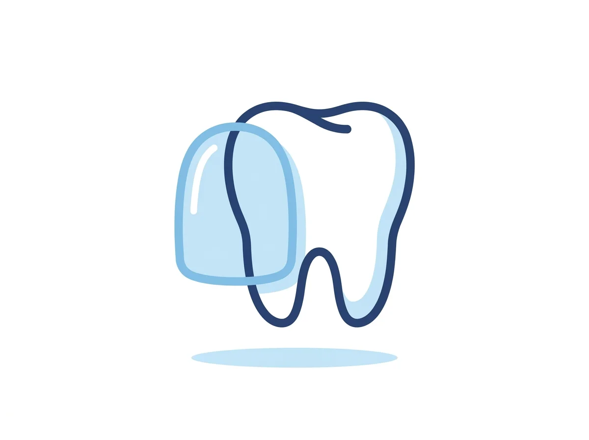 Ilustração de uma faceta fina cobrindo um dente frontal